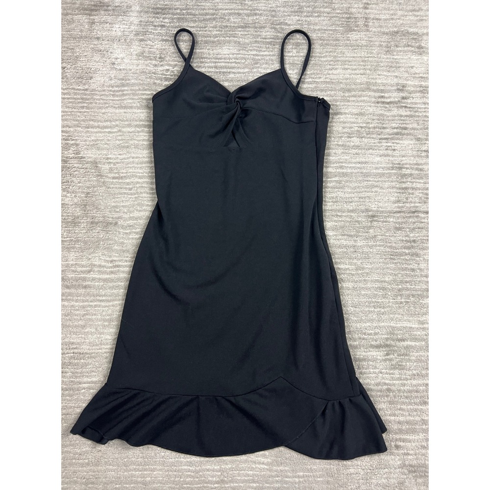 Shein Mini Dress Womens Large Black Twist Front Ruffle Hem Spaghetti Strap LBD